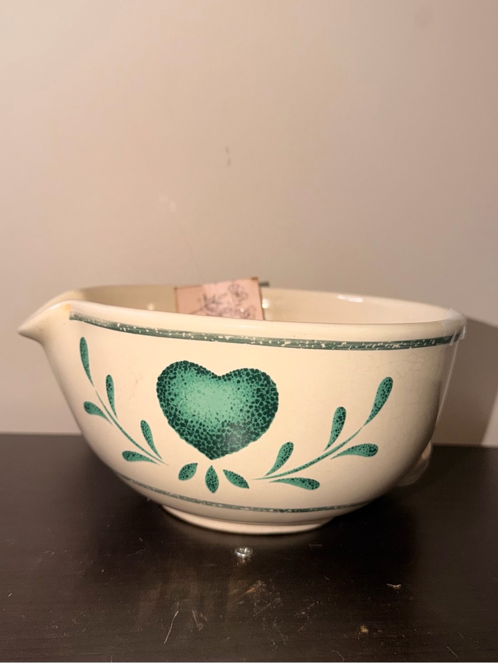 Ceramic Heart Motif Serving Bowl in Teal - Vintage Stoneware